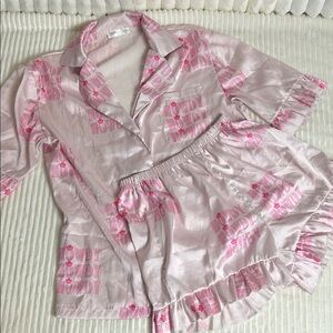 Midwestern merch, pink satiny Howdy print pajama shorts set cowgirl cutie small